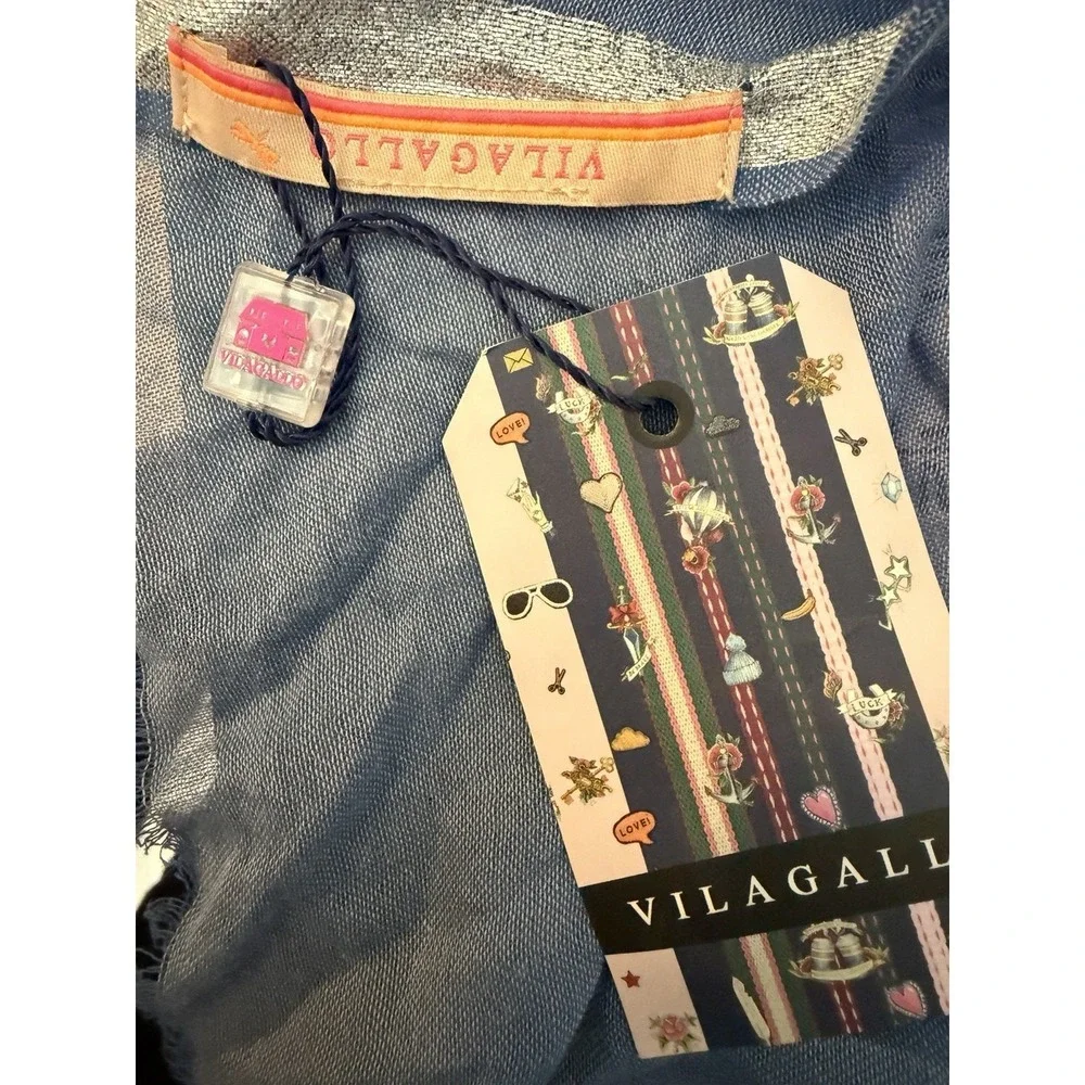 VILAGALLO Blue Shimmering Stripe Wrap Scar Resort Lagoom Quiet Luxury NWT
